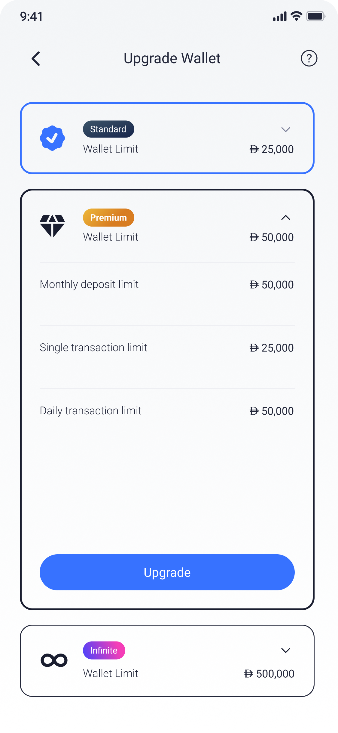 Comera Pay wallet tier comparison